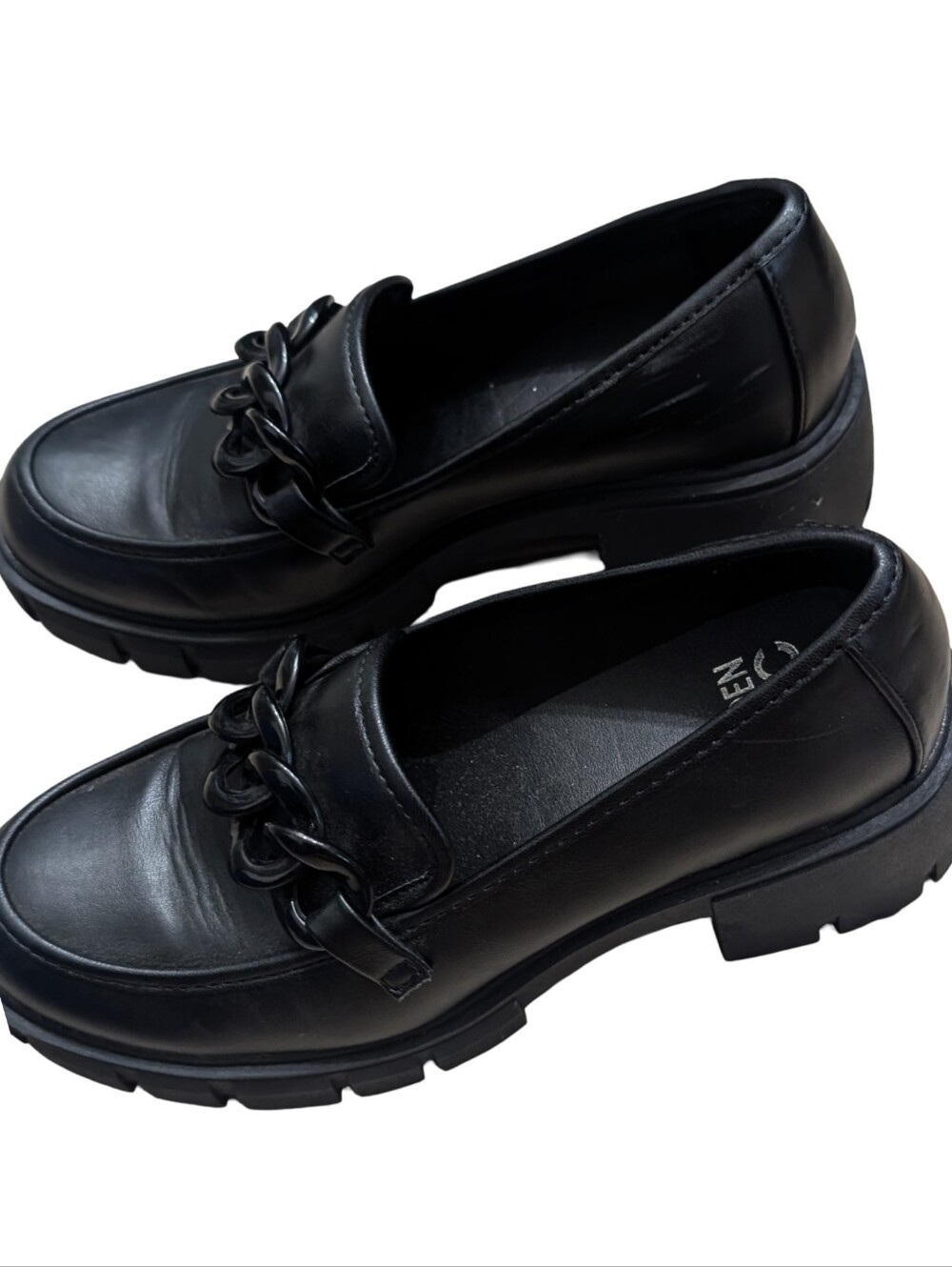 Madden NYC Black Chunky Platform Chain Loafers Size 7.5 - Picture 5 of 13